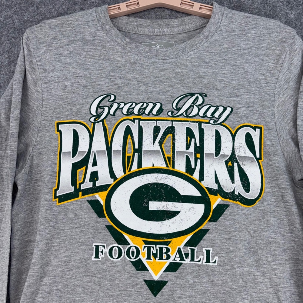 NFL Green Bay Packers Long Sleeve T-Shirt Mens Small Gray Football Graphic Tee